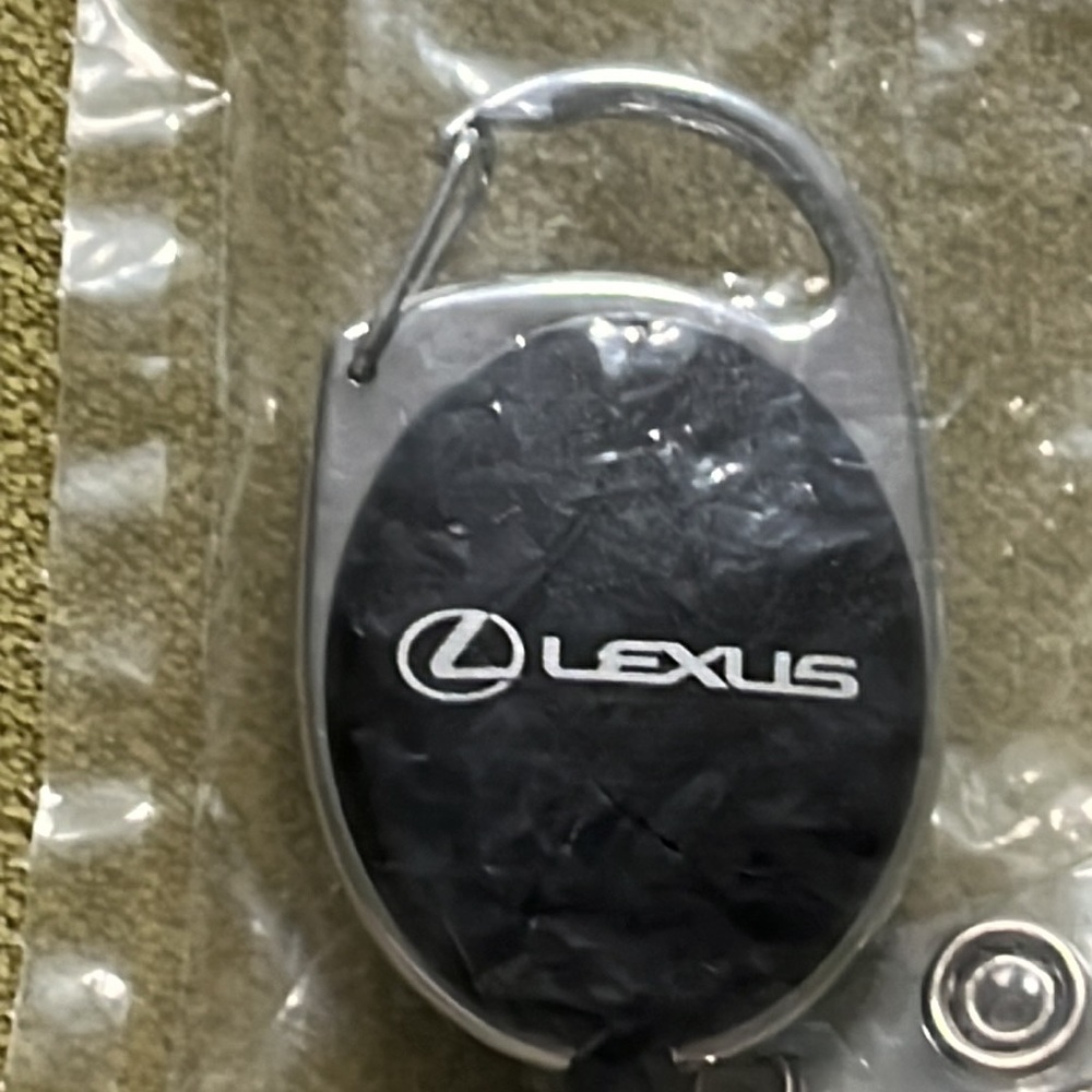 NEW Oval Lexus Key Chain Black & Silver with slide clip & snap clip
